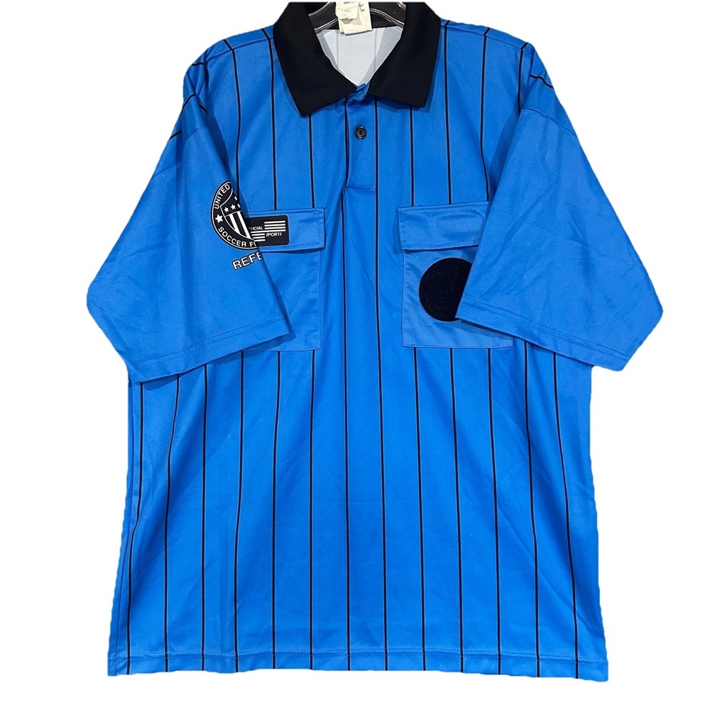Official Sports International USA Soccer Referee Polo Shirt Blue Striped Size L